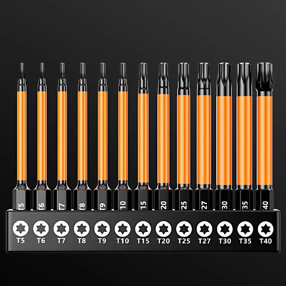 13Pc Magnetic Torx Screwdriver Bit Set 100mm Long Torque Sleeve T5-T40 - Image 2