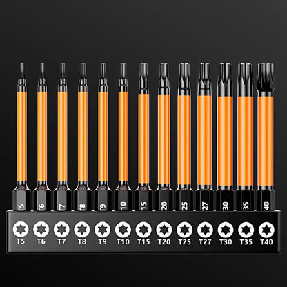 13Pc Magnetic Torx Screwdriver Bit Set 150mm Long Torque Sleeve T5-T40 - Image 2