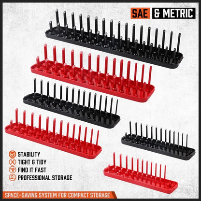 6Pcs Metric SAE Socket Tray Rack Holder Shelf Garage Organizer 1/4"/3/8"/1/2" - Image 3