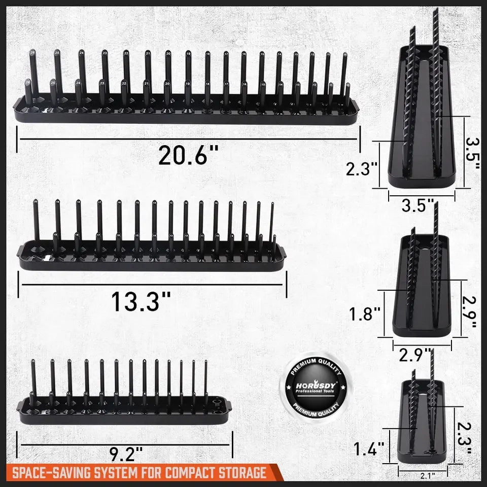 3Pcs Metric Socket Tray Rack Holder Shelf Garage Organizer 1/4"/3/8"/1/2" - Image 2