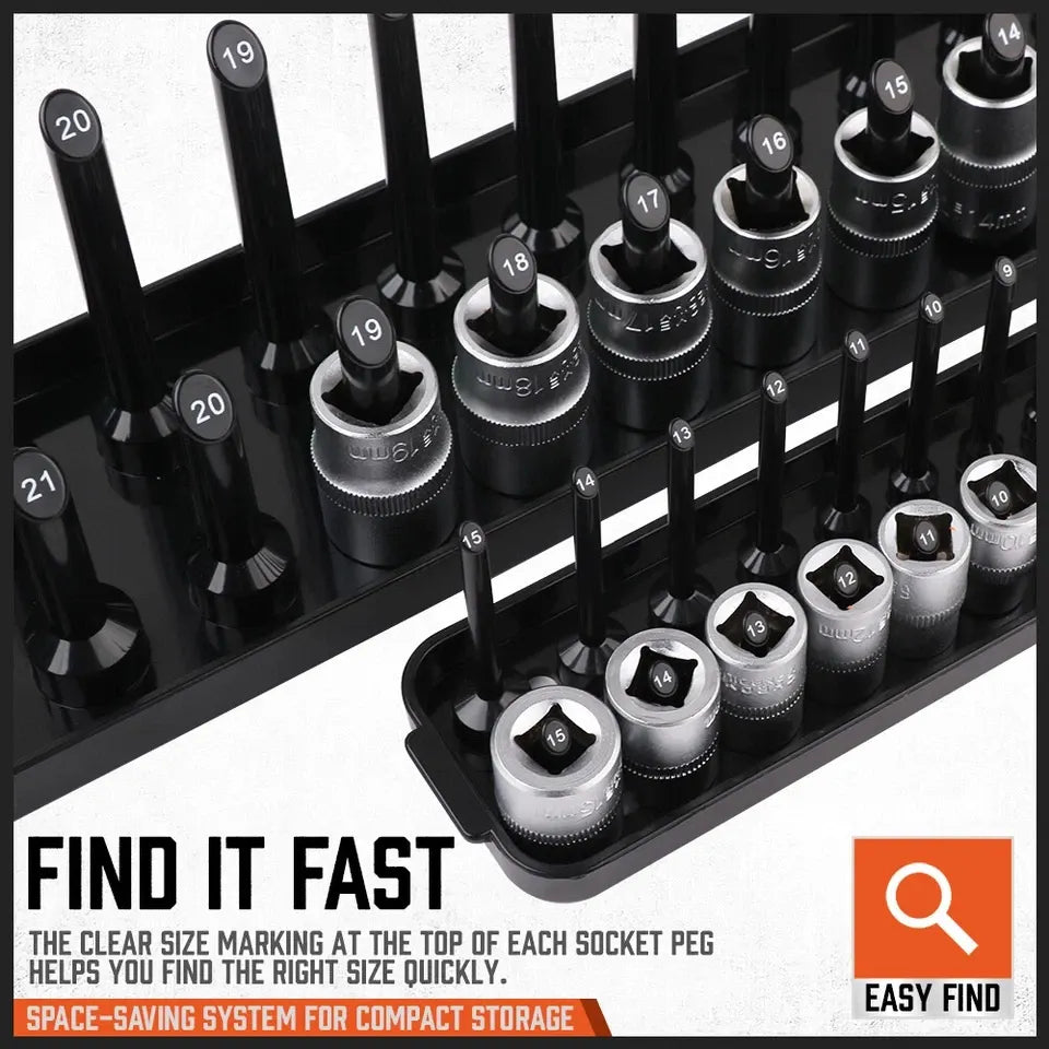 3Pcs Metric Socket Tray Rack Holder Shelf Garage Organizer 1/4"/3/8"/1/2" - Image 5
