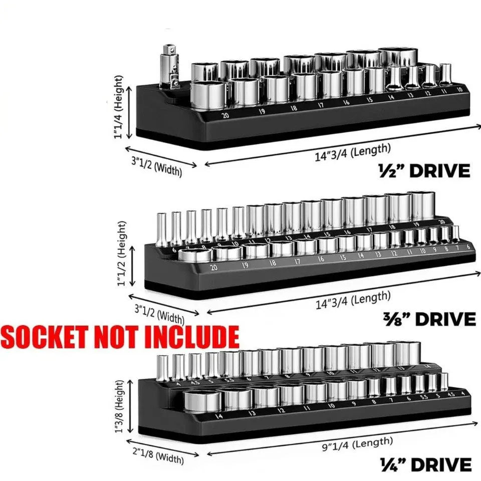 6PCS 1/4" 3/8" 1/2" 143 Slot Magnetic Socket Organizer Storage Holder Trays Set - Image 2