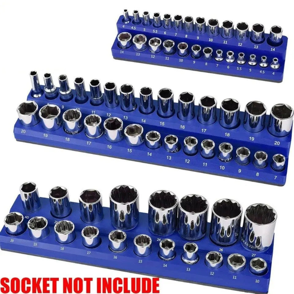3PCS 1/4" 3/8" 1/2" Blue Metric Magnetic Socket Organizer Storage Holder Trays Single size