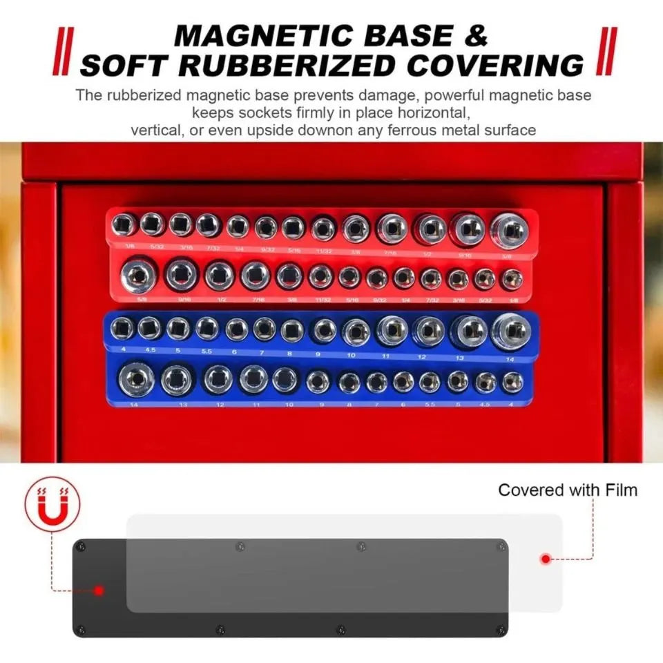 3PCS 1/4" 3/8" 1/2" Blue Metric Magnetic Socket Organizer Storage Holder Trays Single size - Image 2