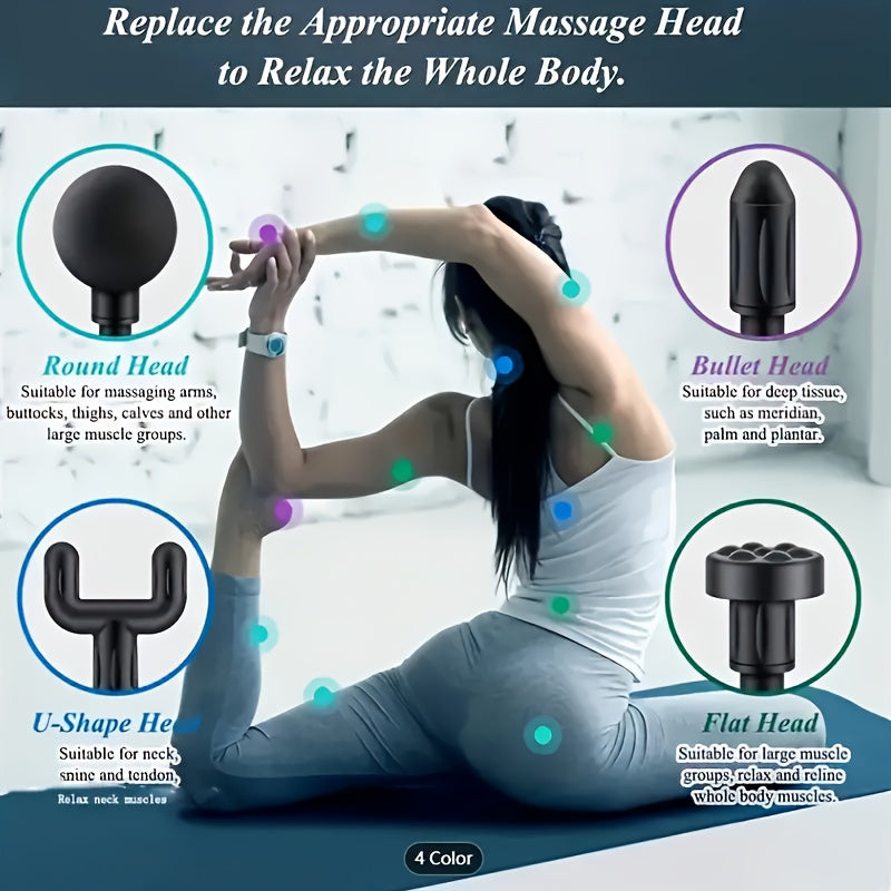 Black**Portable Deep Tissue Massager | 6-Speed & 4 Heads & 15-Min Timer｜Professional Muscle Recovery, Anytime Anywhere** - Image 6