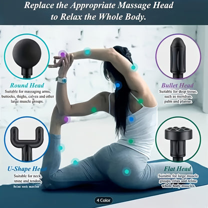 Black**Portable Deep Tissue Massager | 6-Speed & 4 Heads & 15-Min Timer｜Professional Muscle Recovery, Anytime Anywhere** - Image 6