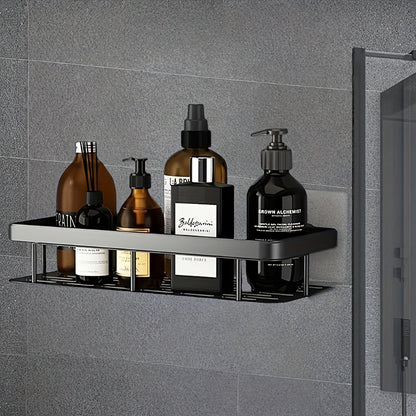 Black Wall-Mounted Storage Shelf - Heavy-Duty Plastic, No-Drill Adhesive Installation, Space-Saving Bathroom and Kitchen Organizer - Image 7