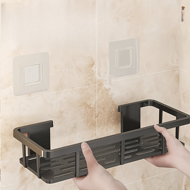 Black Wall-Mounted Storage Shelf - Heavy-Duty Plastic, No-Drill Adhesive Installation, Space-Saving Bathroom and Kitchen Organizer - Image 8