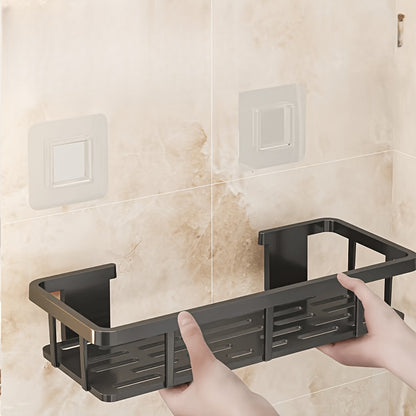 Black Wall-Mounted Storage Shelf - Heavy-Duty Plastic, No-Drill Adhesive Installation, Space-Saving Bathroom and Kitchen Organizer - Image 8