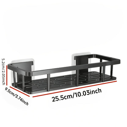 Black Wall-Mounted Storage Shelf - Heavy-Duty Plastic, No-Drill Adhesive Installation, Space-Saving Bathroom and Kitchen Organizer - Image 9