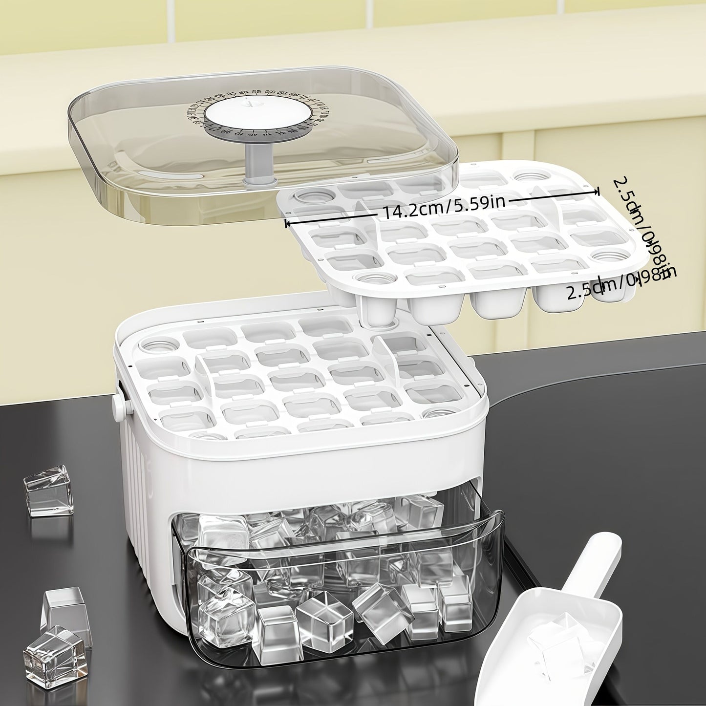 1PC Refrigerator Ice Cube Mold, Manual Press Two-Layer Design, Large Capacity Food-Grade PP Material, Suitable for Refrigerator Ice Making – Essential Kitchen Tool, 50-Cavity Ice Tray with Container, Practical Household Drink Ice Organizer. - Image 5