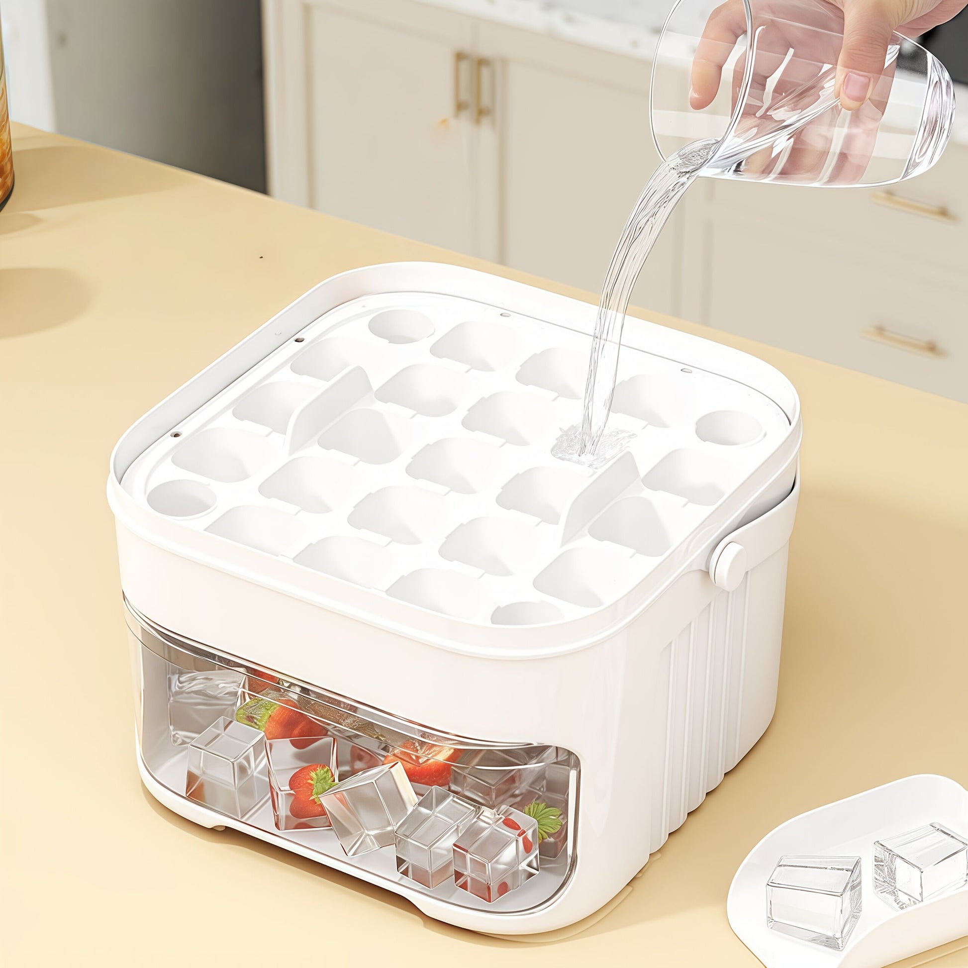 1PC Refrigerator Ice Cube Mold, Manual Press Two-Layer Design, Large Capacity Food-Grade PP Material, Suitable for Refrigerator Ice Making – Essential Kitchen Tool, 50-Cavity Ice Tray with Container, Practical Household Drink Ice Organizer. - Image 6