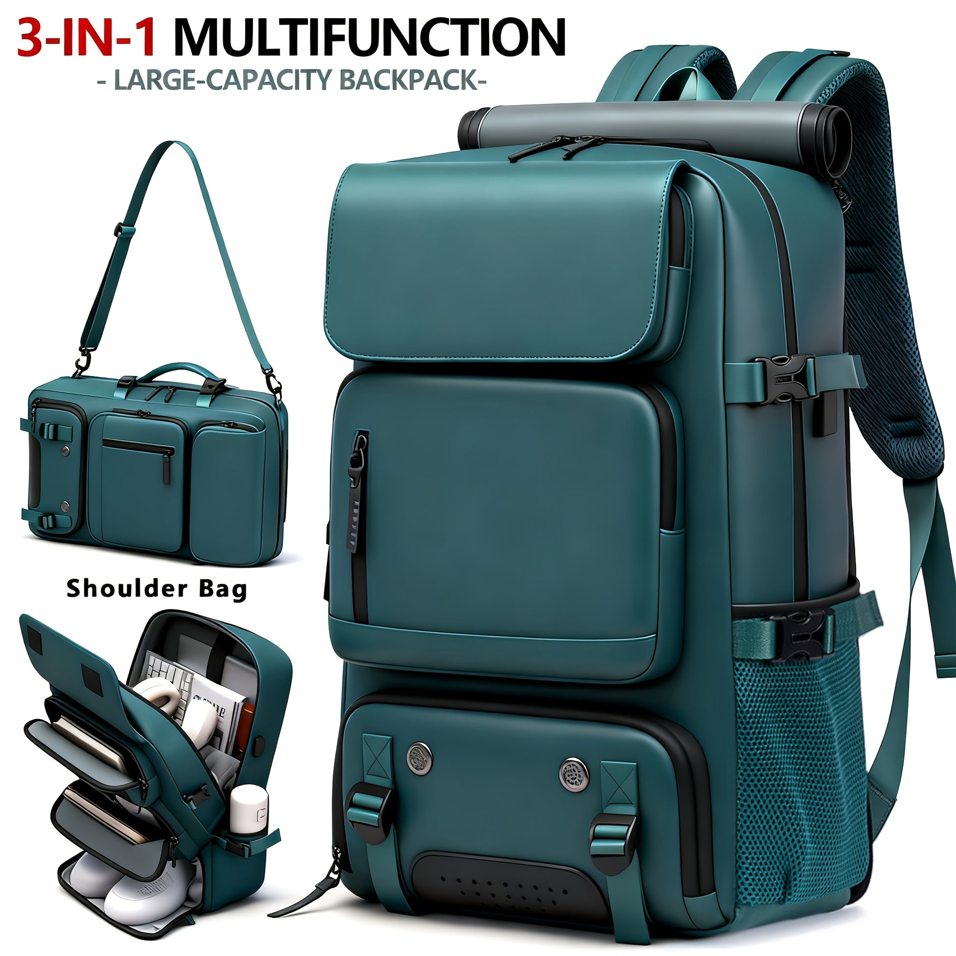 18.1-inch Easy-Travel Bag (46×30×16 cm): Four carrying modes in one bag, with independent shoe compartment and freely switchable hidden shoulder straps.(peacock blue） - Image 8