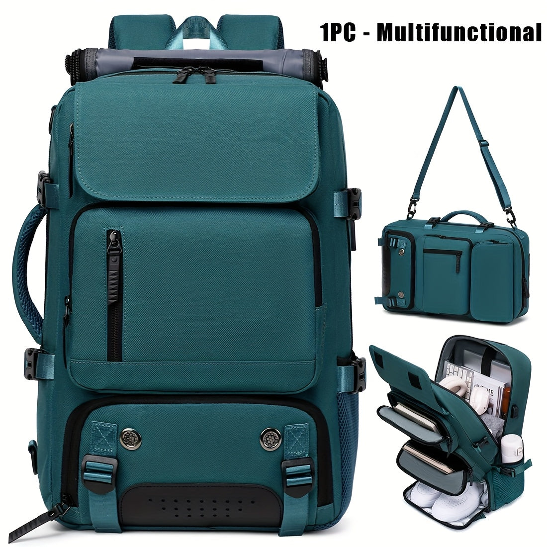 18.1-inch Easy-Travel Bag (46×30×16 cm): Four carrying modes in one bag, with independent shoe compartment and freely switchable hidden shoulder straps.(Army green） - Image 7