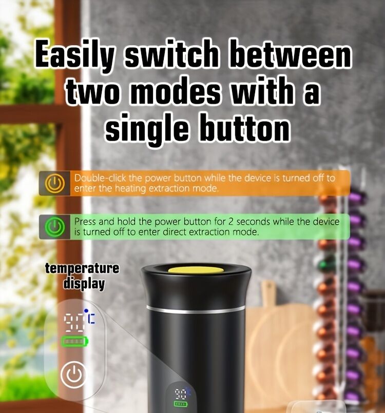 BALCK Upgraded Portable Coffee Maker with Temperature and Power Display, USB-C Charging, Self-Heating & Cold Brew Functions, Compatible with Coffee Capsules/Ground Coffee. Perfect Espresso Machine for Home, Office,  - Image 5