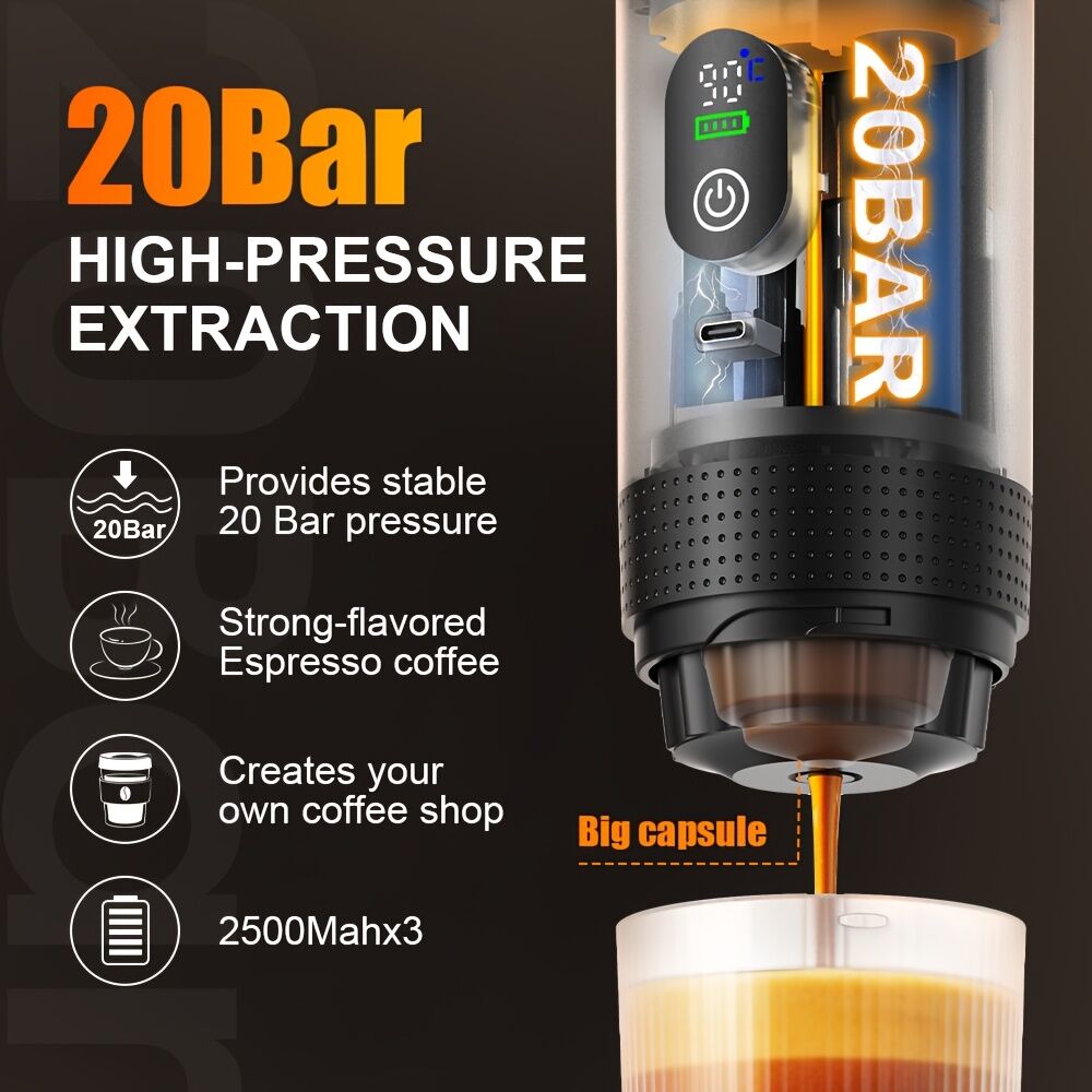 (grey )Upgraded Portable Coffee Maker with Temperature and Power Display, USB-C Charging, Self-Heating & Cold Brew Functions, Compatible with Coffee Capsules/Ground Coffee. Perfect Espresso Machine for Home, Office, Travel, RV, and Camping. Ideal for Offi - Image 2