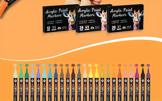 12-Pack Dual-Tip Acrylic Paint Markers, 24 Colors   Double brush tips, dual-color acrylic paint pens   Suitable for use on various surfaces by adults:   stone, wood, rock, canvas, plastic, glass, ceramic, and more. - Image 5