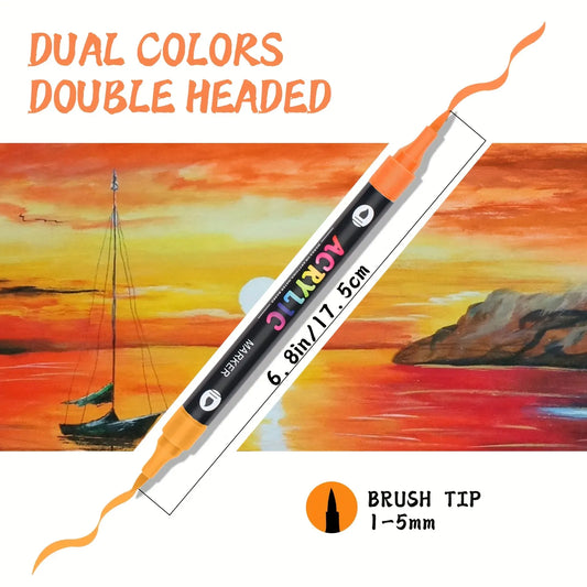 24-Pack Dual-Tip Acrylic Paint Markers, 48 Colors   Double brush tips, dual-color acrylic paint pens   Suitable for use on various surfaces by adults:   stone, wood, rock, canvas, plastic, glass, ceramic, and more. - Image 3