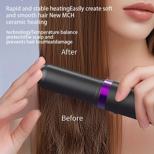 New Portable Hair Straightening Comb, USB rechargeable, 4000mAh battery, includes charging dock. Intelligent digital temperature control, dual use for straightening and curling, long-lasting hold without damaging hair, BLACK - Image 6
