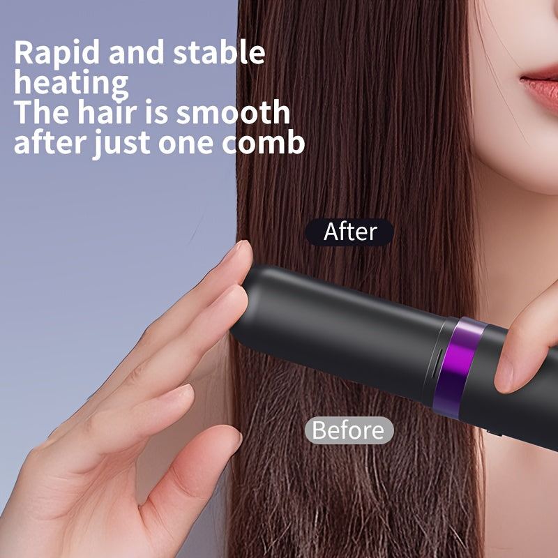 New Portable Hair Straightening Comb, USB rechargeable, 4000mAh battery, includes charging dock. Intelligent digital temperature control, dual use for straightening and curling, long-lasting hold without damaging hair(GREY) - Image 3
