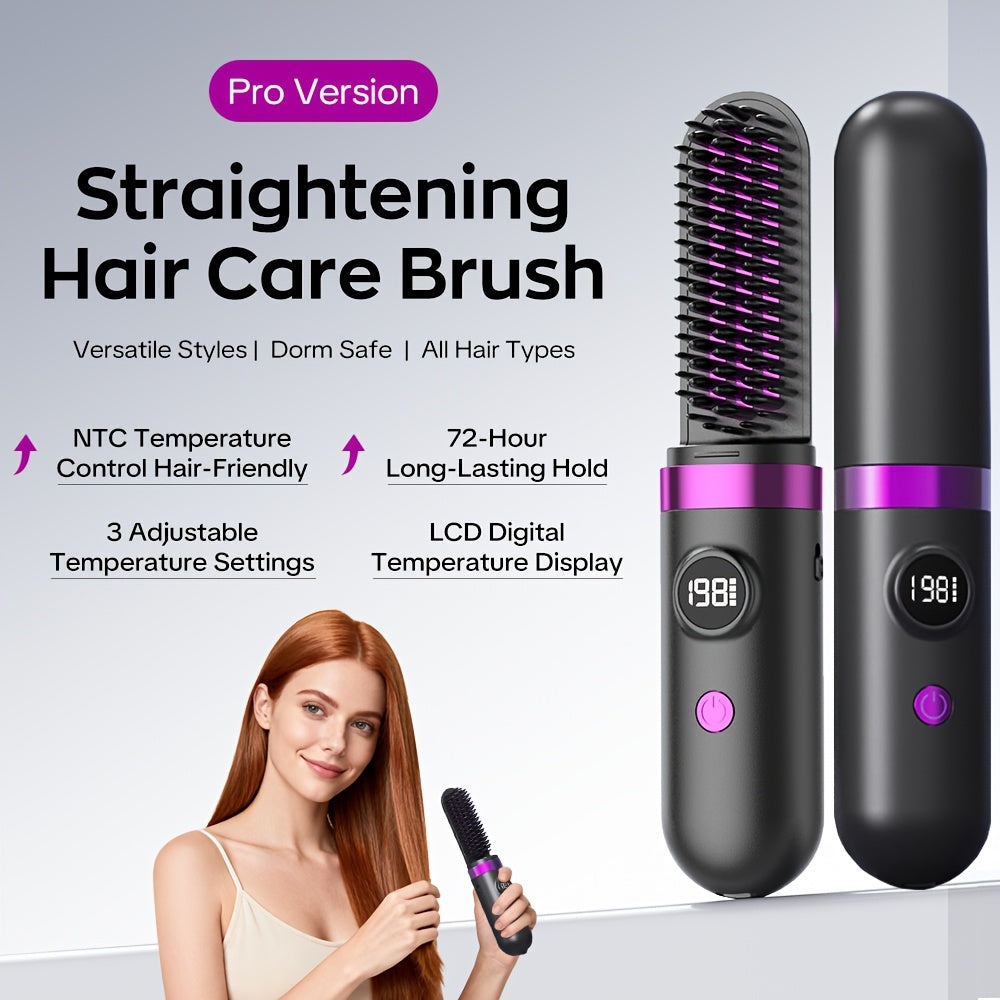 New Portable Hair Straightening Comb, USB rechargeable, 4000mAh battery, includes charging dock. Intelligent digital temperature control, dual use for straightening and curling, long-lasting hold without damaging hair(GREY) - Image 5