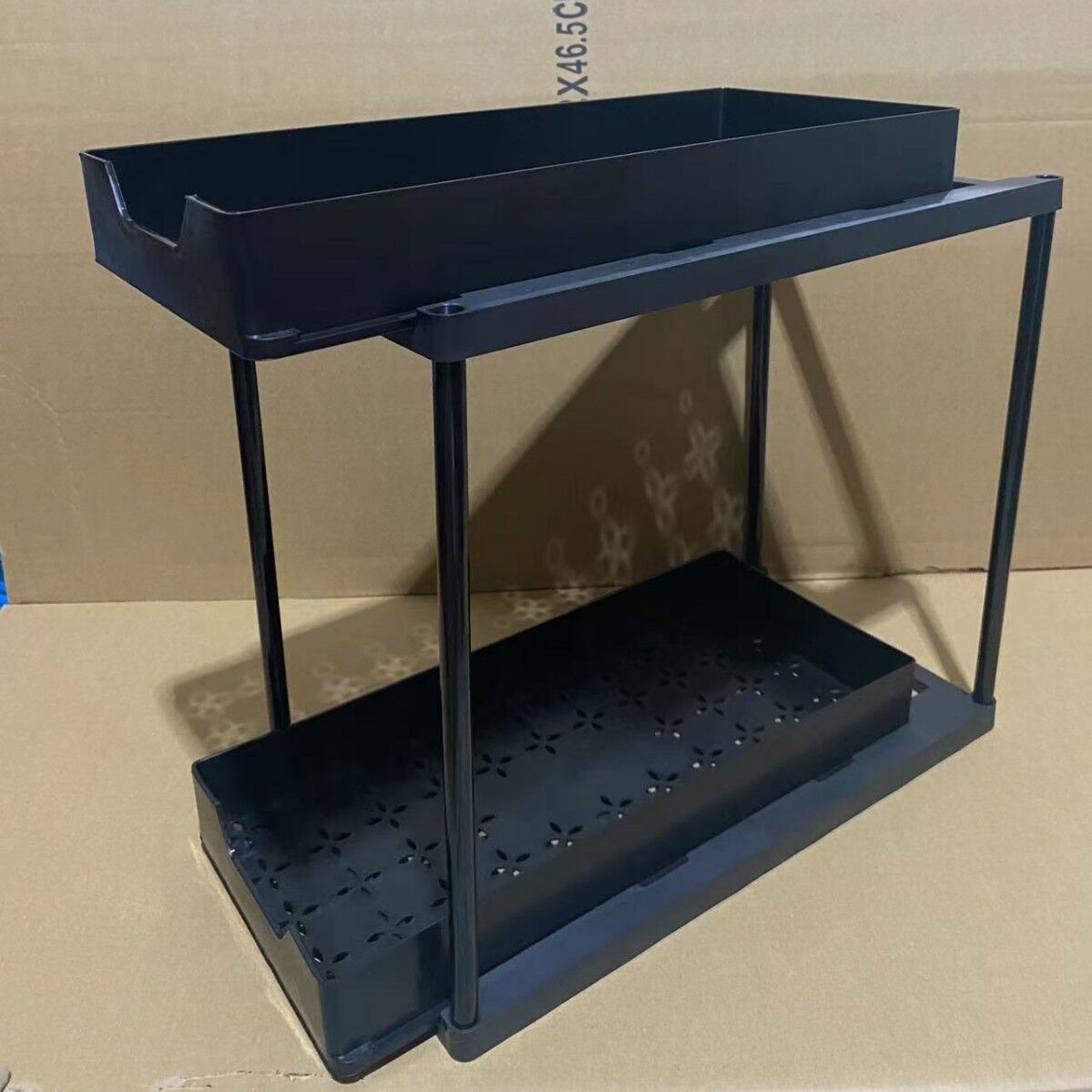 Two-tier pull-out storage rack. An organizational lifesaver for under the kitchen sink. Features adjustable shelves for easy storage of bottles and jars. In a sleek, modern design. Perfect as a kitchen shelf, bathroom organizer, or household storage solut - Image 5