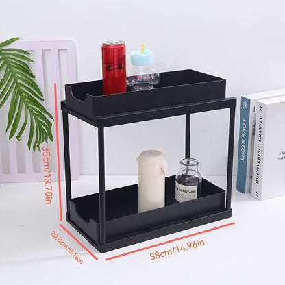 Two-tier pull-out storage rack. An organizational lifesaver for under the kitchen sink. Features adjustable shelves for easy storage of bottles and jars. In a sleek, modern design. Perfect as a kitchen shelf, bathroom organizer, or household storage solut - Image 8