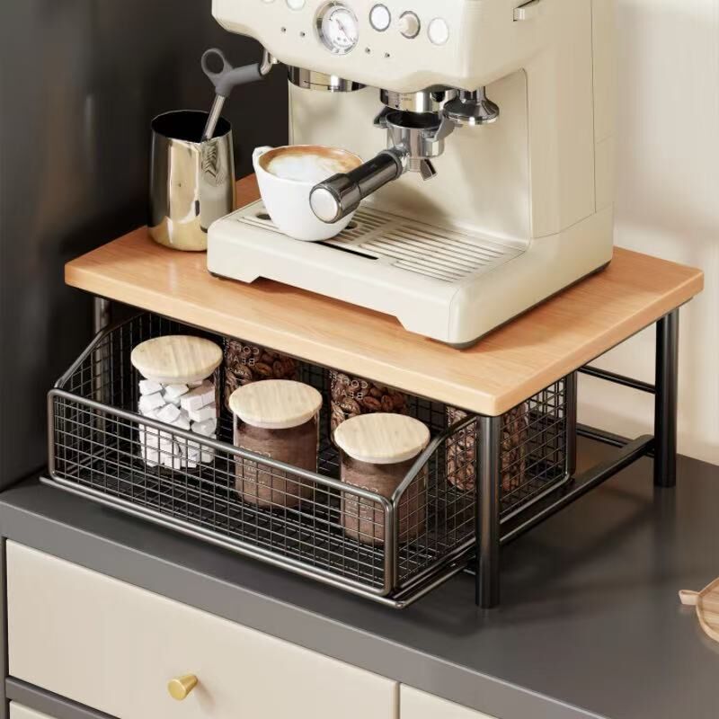 Modern Kitchen Microwave Shelf with Drawer: Sturdy and solid structure, designed to save counter space for storing appliances, utensils, dishes, and household items. Minimalist design suitable for 1000+ scenarios, BLACK - Image 4