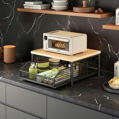 Modern Kitchen Microwave Shelf with Drawer: Sturdy and solid structure, designed to save counter space for storing appliances, utensils, dishes, and household items. Minimalist design suitable for 1000+ scenarios, chosen by 1000 households, WHITE - Image 6