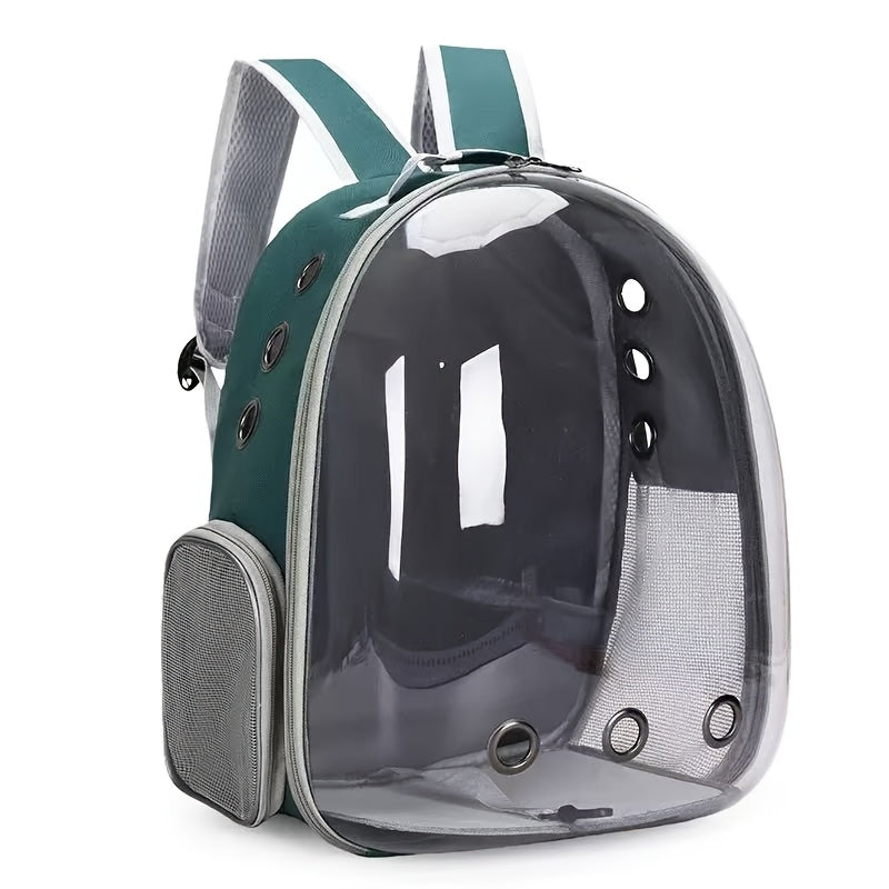 (GREEN)Replacement Transparent Pet Backpack with Zipper Closure - Heavy-Duty Structure, Ventilated and Padded Lining - Portable Travel Carrier for Cats, Small Dogs, Airplanes, Trains, Cars - Safe and Comfortable Carrier Backpack for Busy Pet Owners - Idea