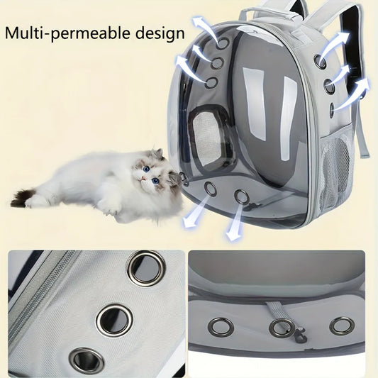 (GREY)Replacement Transparent Pet Backpack with Zipper Closure - Heavy-Duty Structure, Ventilated and Padded Lining - Portable Travel Carrier for Cats, Small Dogs, Airplanes, Trains, Cars - Safe and Comfortable Carrier Backpack for Busy Pet Owners - Ideal - Image 5