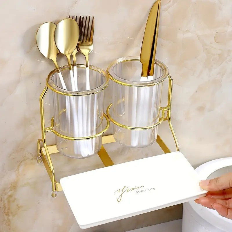 Transparent gold ink color  Luxury Wall-Mounted Cutlery Holder, Household Knife Fork Spoon Organizer, New Kitchen Utensil Drainer and Chopstick Container, Tableware Storage Rack - Image 3