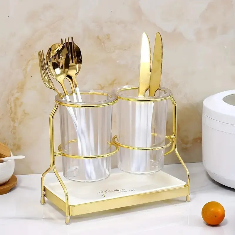 Transparent gold ink color  Luxury Wall-Mounted Cutlery Holder, Household Knife Fork Spoon Organizer, New Kitchen Utensil Drainer and Chopstick Container, Tableware Storage Rack - Image 7