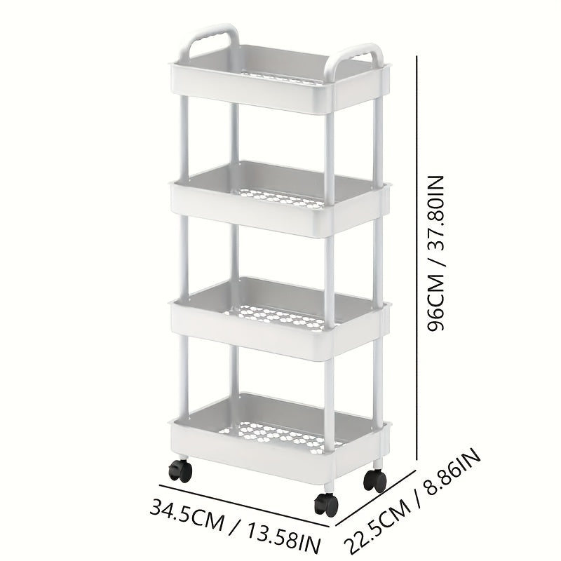 Four-Tier Rolling Cosmetics Storage Rack - Made of durable plastic, equipped with 360-degree swivel casters, strong load-bearing capacity - Suitable for bathroom, bedroom, kitchen, and home storage | White - Image 3