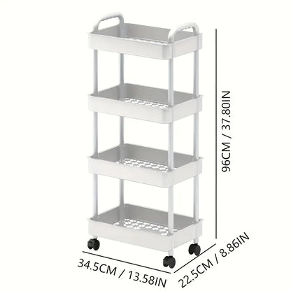 Four-Tier Rolling Cosmetics Storage Rack - Made of durable plastic, equipped with 360-degree swivel casters, strong load-bearing capacity - Suitable for bathroom, bedroom, kitchen, and home storage | White - Image 3