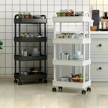 Four-Tier Rolling Cosmetics Storage Rack - Made of durable plastic, equipped with 360-degree swivel casters, strong load-bearing capacity - Suitable for bathroom, bedroom, kitchen, and home storage | White - Image 5