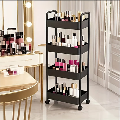 Four-Tier Rolling Cosmetics Storage Rack - Made of durable plastic, equipped with 360-degree swivel casters, strong load-bearing capacity - Suitable for bathroom, bedroom, kitchen, and home storage | White - Image 8