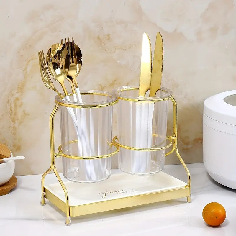 Solid white gold Luxury Wall-Mounted Cutlery Holder, Household Knife Fork Spoon Organizer, New Kitchen Utensil Drainer and Chopstick Container, Tableware Storage Rack - Image 9