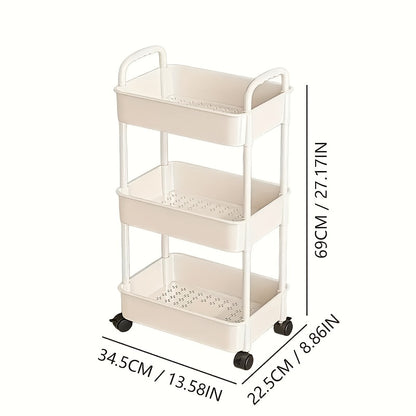 Three-Tier Rolling Cosmetics Storage Rack - Made of durable plastic, equipped with 360-degree swivel casters, strong load-bearing capacity - Suitable for bathroom, bedroom, kitchen, and home storage | White - Image 4