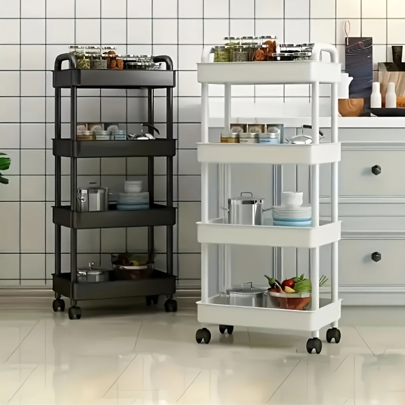 Three-Tier Rolling Cosmetics Storage Rack - Made of durable plastic, equipped with 360-degree swivel casters, strong load-bearing capacity - Suitable for bathroom, bedroom, kitchen, and home storage | White - Image 7