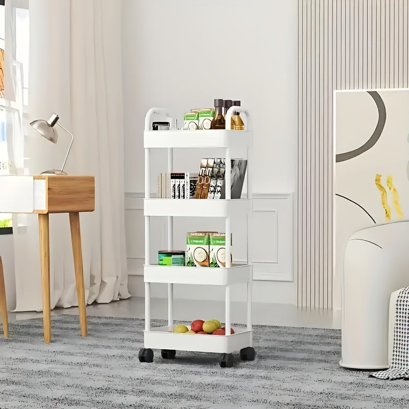 Three-Tier Rolling Cosmetics Storage Rack - Made of durable plastic, equipped with 360-degree swivel casters, strong load-bearing capacity - Suitable for bathroom, bedroom, kitchen, and home storage | White - Image 9