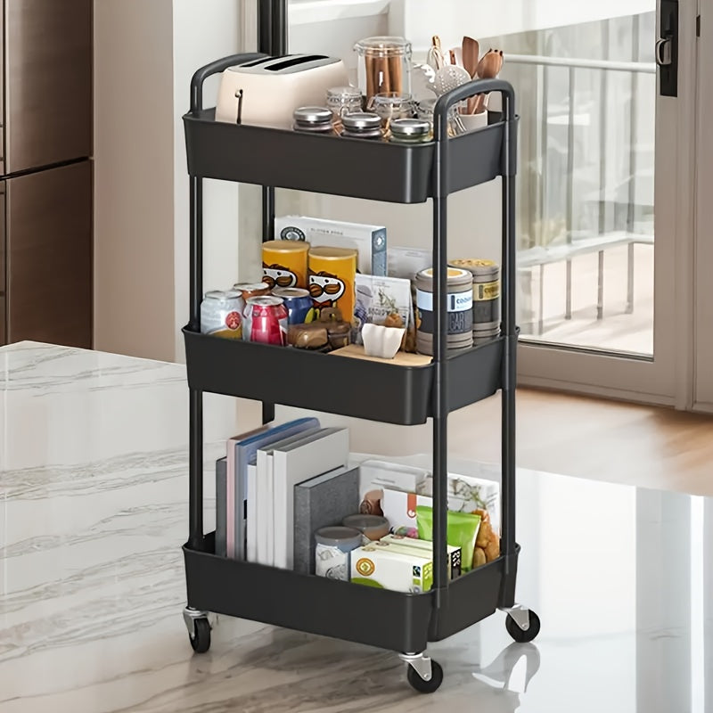 Five-Tier Rolling Cosmetics Storage Rack - Made of durable plastic, equipped with 360-degree swivel casters, strong load-bearing capacity - Suitable for bathroom, bedroom, kitchen, and home storage | black - Image 3