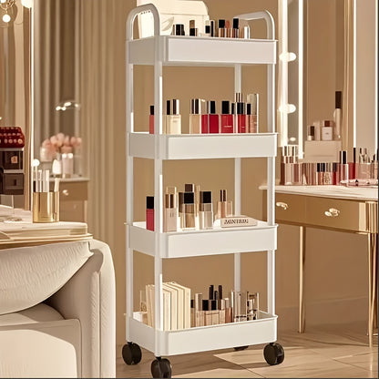 Four-Tier Rolling Cosmetics Storage Rack - Made of durable plastic, equipped with 360-degree swivel casters, strong load-bearing capacity - Suitable for bathroom, bedroom, kitchen, and home storage | BLACK - Image 5