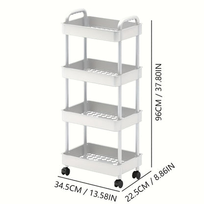 Four-Tier Rolling Cosmetics Storage Rack - Made of durable plastic, equipped with 360-degree swivel casters, strong load-bearing capacity - Suitable for bathroom, bedroom, kitchen, and home storage | BLACK - Image 6