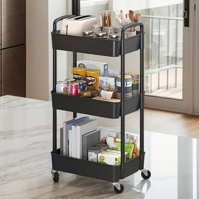 Four-Tier Rolling Cosmetics Storage Rack - Made of durable plastic, equipped with 360-degree swivel casters, strong load-bearing capacity - Suitable for bathroom, bedroom, kitchen, and home storage | BLACK - Image 9