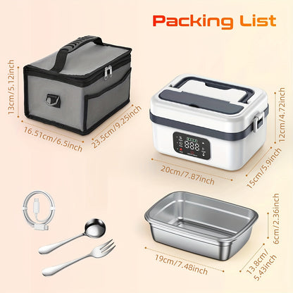 Electric Heating Insulated Lunch Box | 304 Stainless Steel Portable Insulated Storage Container, Suitable for Office, Camping, Picnics | Compact Insulated Food Container with Charging Function, No Water Needed(black) - Image 5