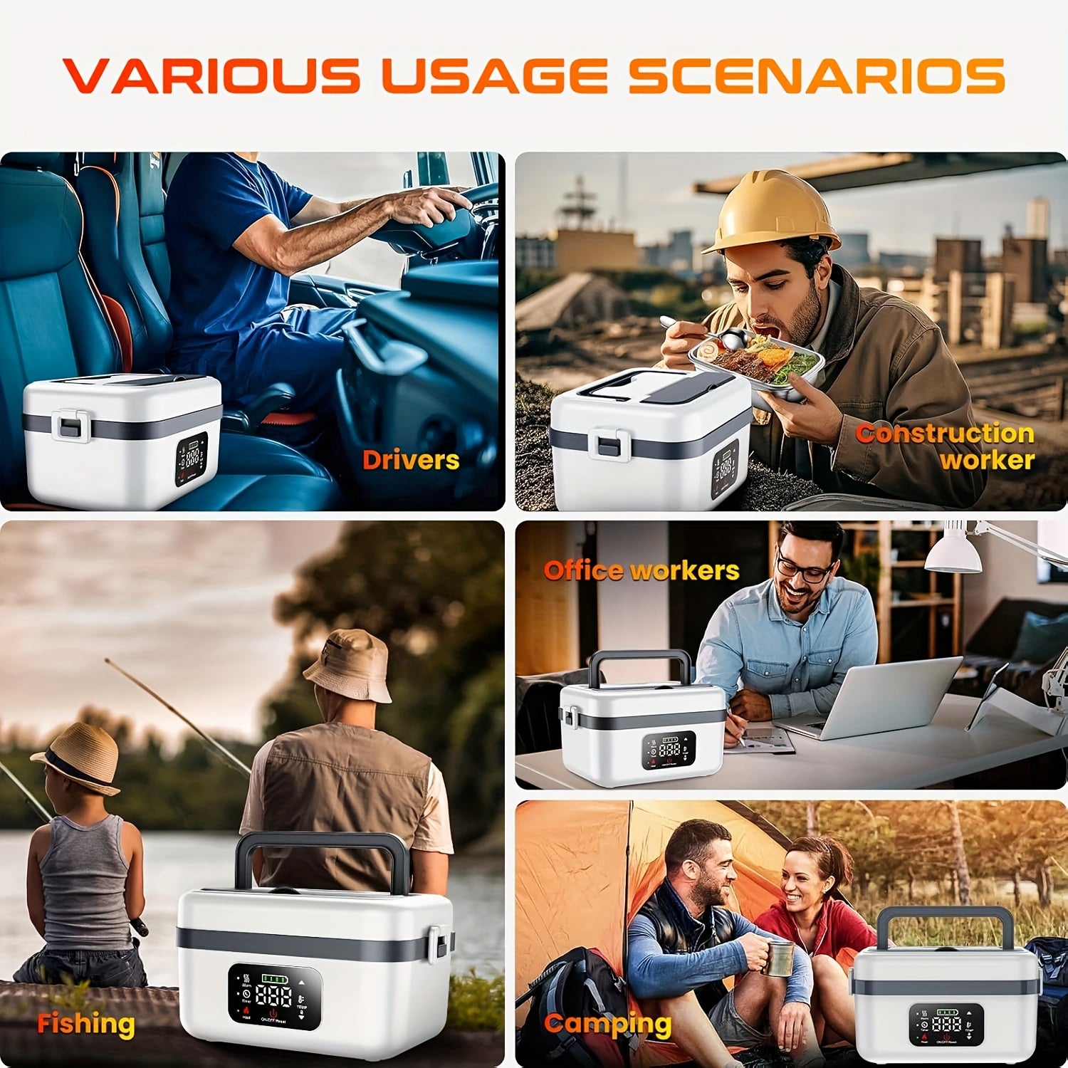Electric Heating Insulated Lunch Box | 304 Stainless Steel Portable Insulated Storage Container, Suitable for Office, Camping, Picnics | Compact Insulated Food Container with Charging Function, No Water Needed(white) - Image 4