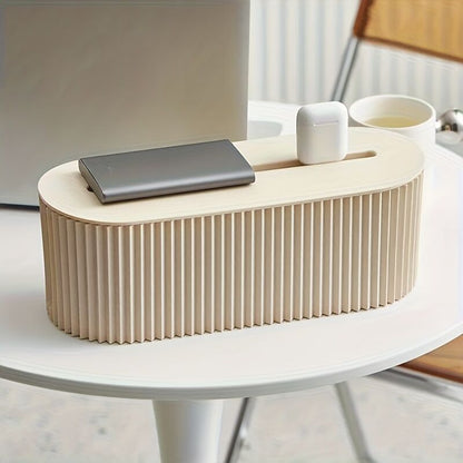 One Lidded Cable Management Box — Suitable for Desk and TV Cables, Perfect for Home Office, Gaming Setups, and Living Room Storage | Power Strip Organizer, Neat Appearance, Efficient Compartment Design （Light khaki）