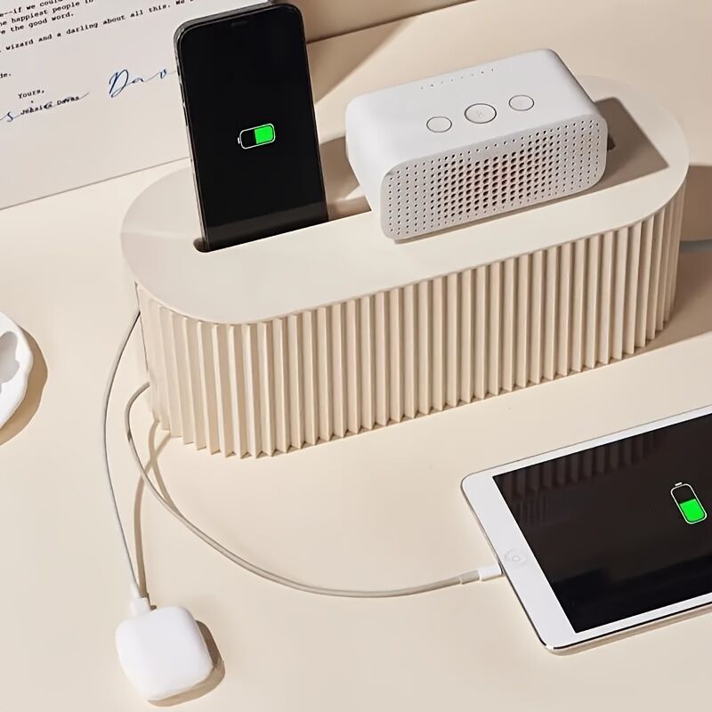 One Lidded Cable Management Box — Suitable for Desk and TV Cables, Perfect for Home Office, Gaming Setups, and Living Room Storage | Power Strip Organizer, Neat Appearance, Efficient Compartment Design （Light khaki） - Image 8