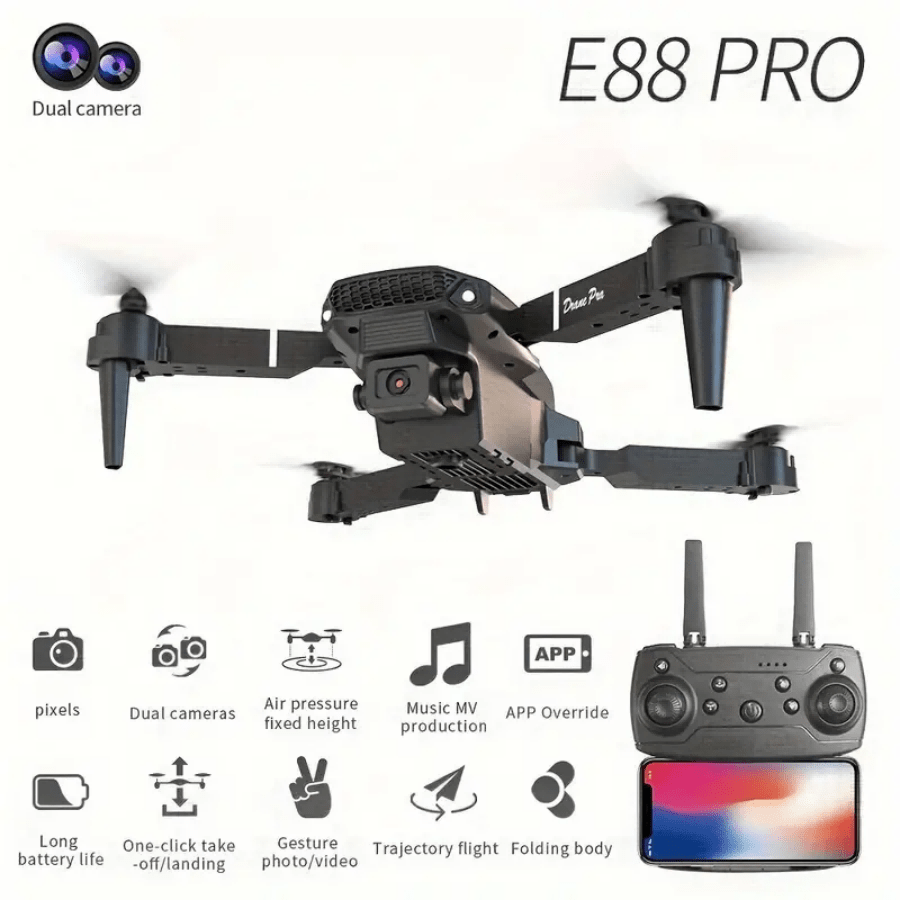 **E88 PRO All-in-One Gesture-Controlled Aerial Drone | Dual Adjustable HD Cameras + 3-Speed Wind Resistance + Touch-Free Operation, Smart Tracking with One-Click Editing, Perfect for Beginners and Outdoor Creativity** - Image 4